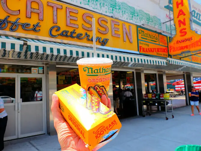 Deno’s Wonder Wheel Amusement Park in Coney Island - Nathans famous Hot Dog