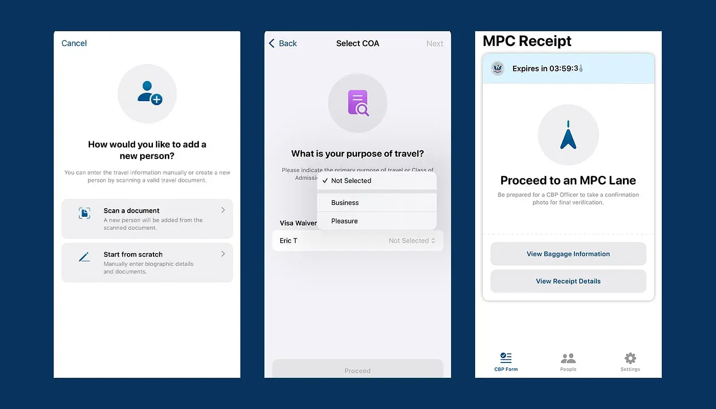 Mobile Passport Control (MPC) App für New York - Schritte