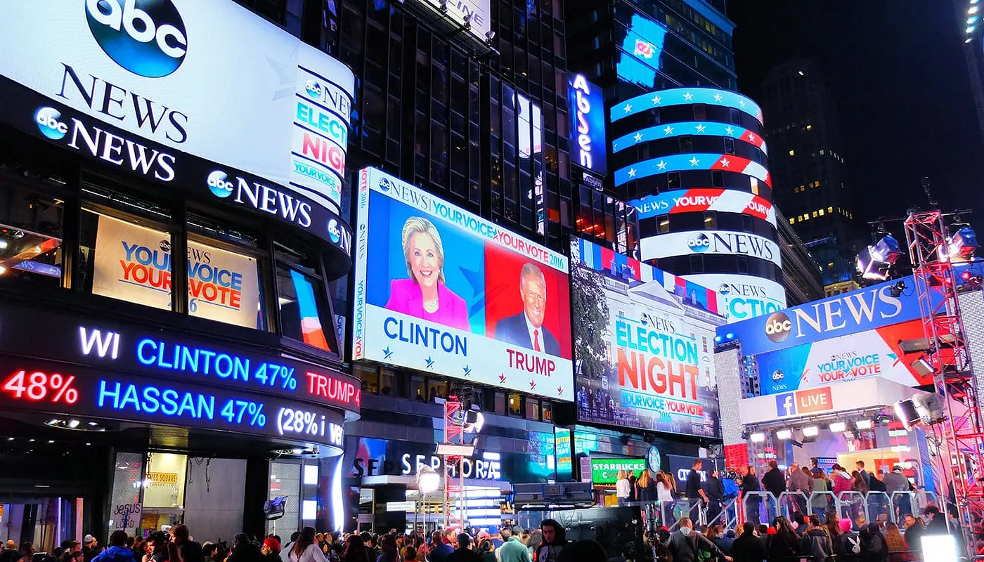Erleben Sie die US-Wahlen 2024 in New York - Times Square
