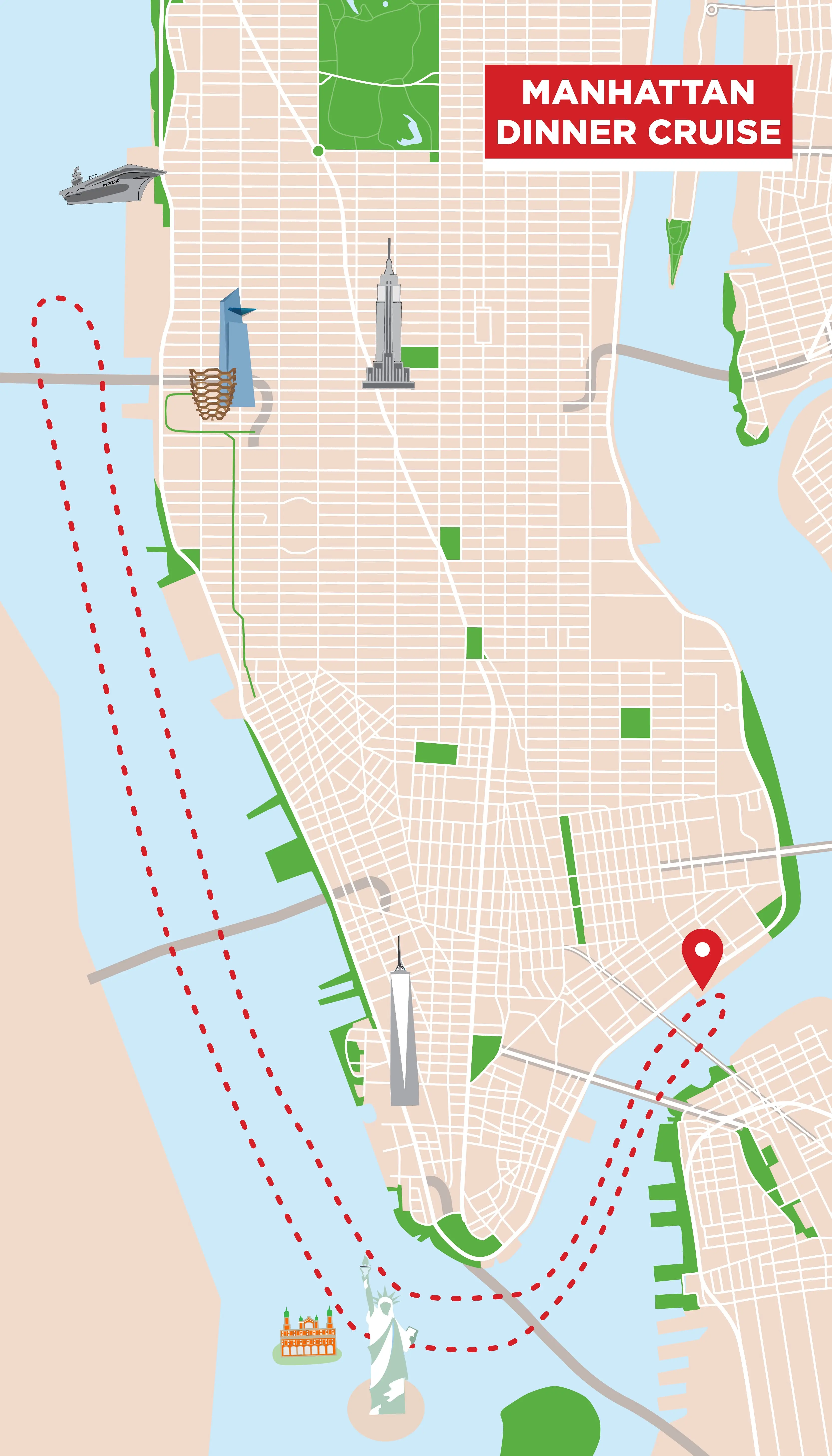Manhattan Dinner Cruise in New York (3 Stunden) - Karte der Route