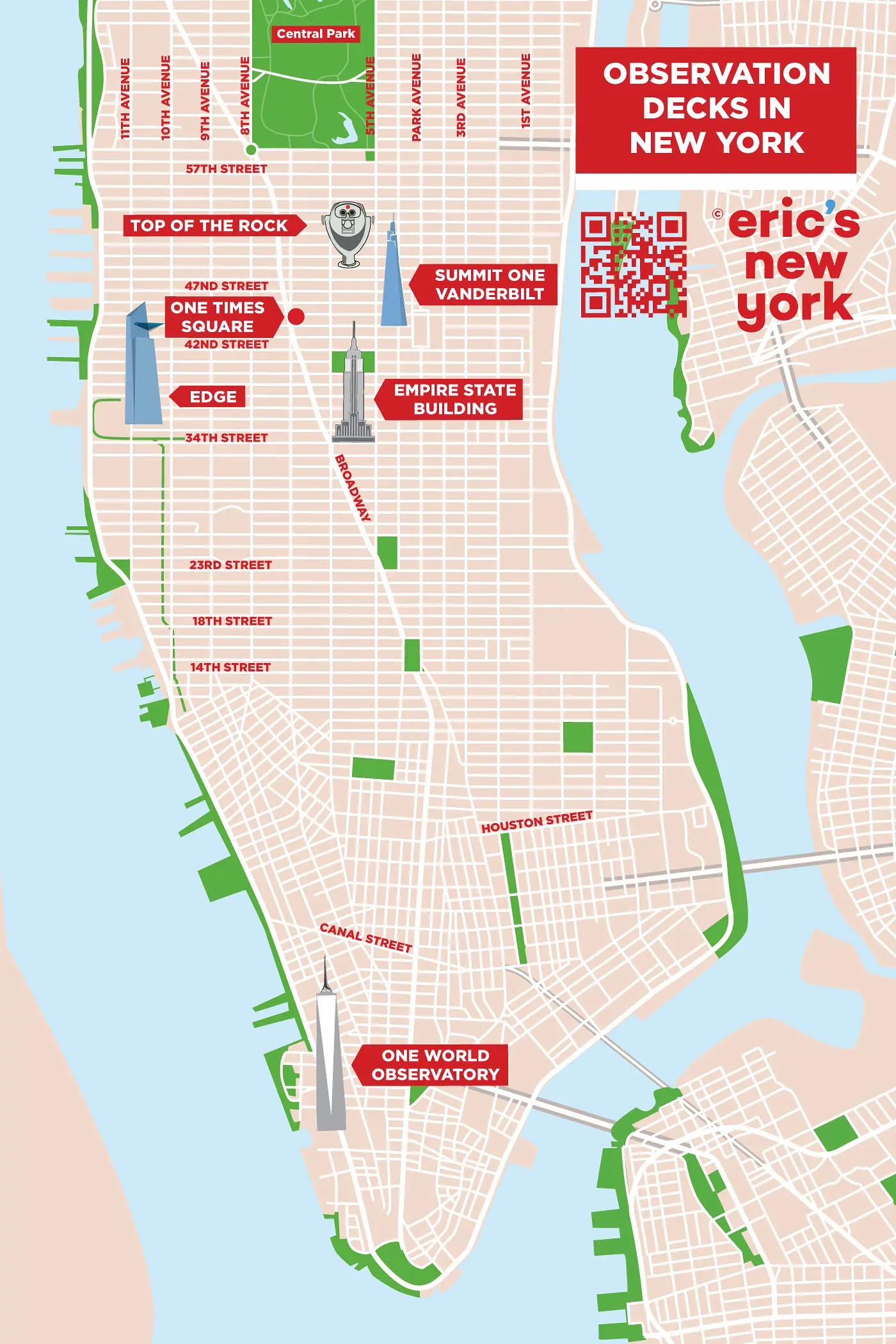 Beste Aussichtsplattformen in New York - Karte der Standorte