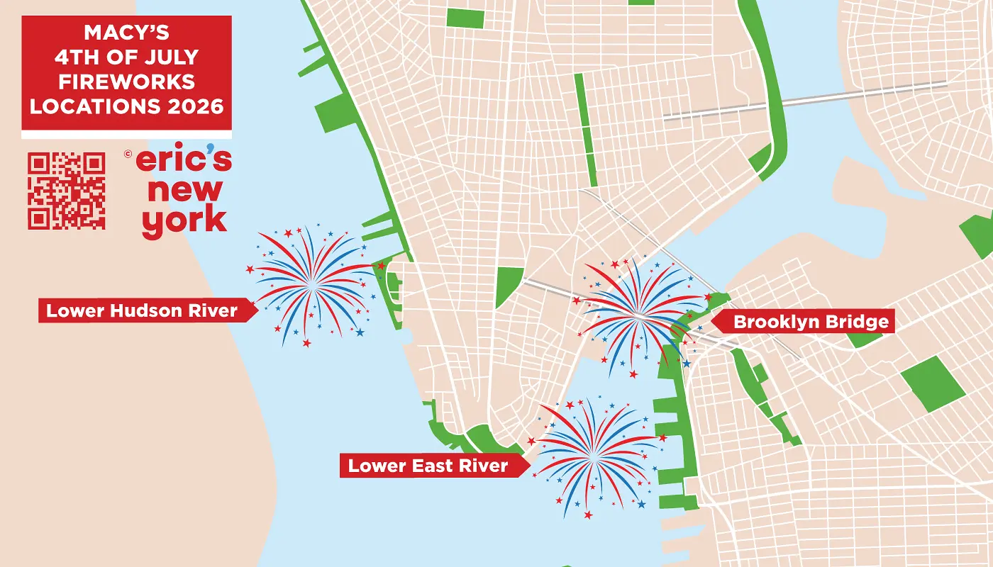 4. Juli in New York – Karte der Feuerwerksstandorte 