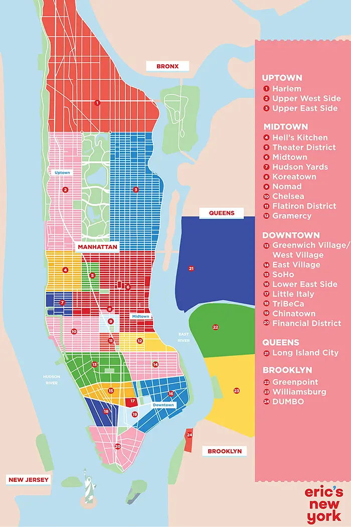 Stadtteile und Viertel in New York - Karte der Viertel